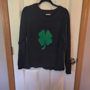 Black Sweater with Green Shamrock